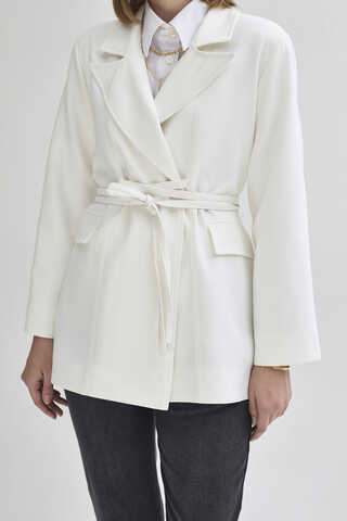 Tie Detail Blazer Jacket White - 7