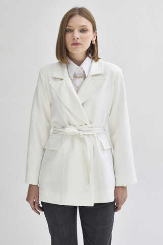Tie Detail Blazer Jacket White - 9