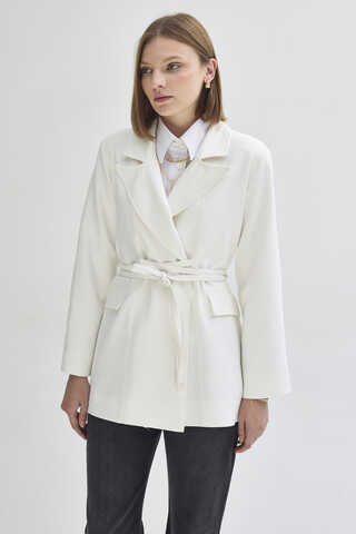 Tie Detail Blazer Jacket White - 10