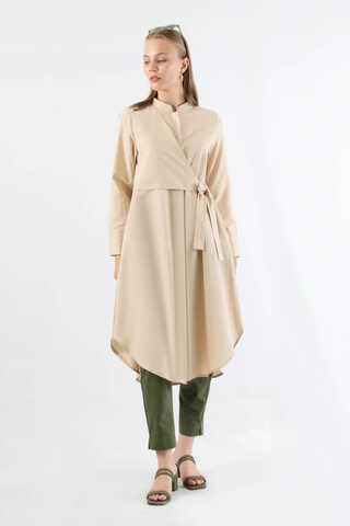 Tie Detailed Tunic Stone - 1