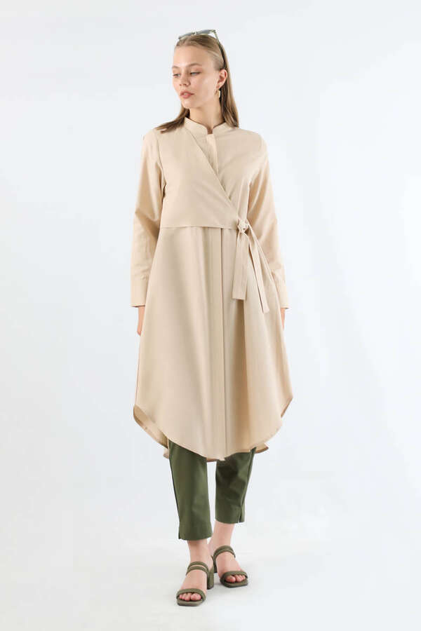 Tie Detailed Tunic Stone - 1