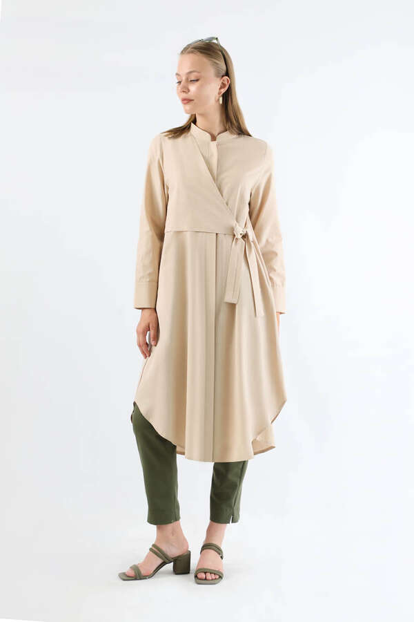 Tie Detailed Tunic Stone - 3