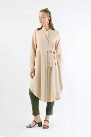 Tie Detailed Tunic Stone - 3