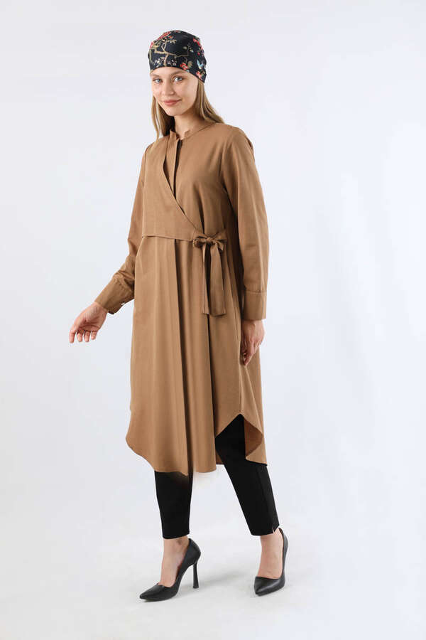 Tie Detailed Tunic Tan - 1