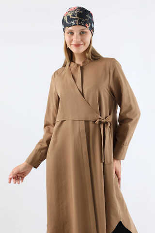 Tie Detailed Tunic Tan - 2