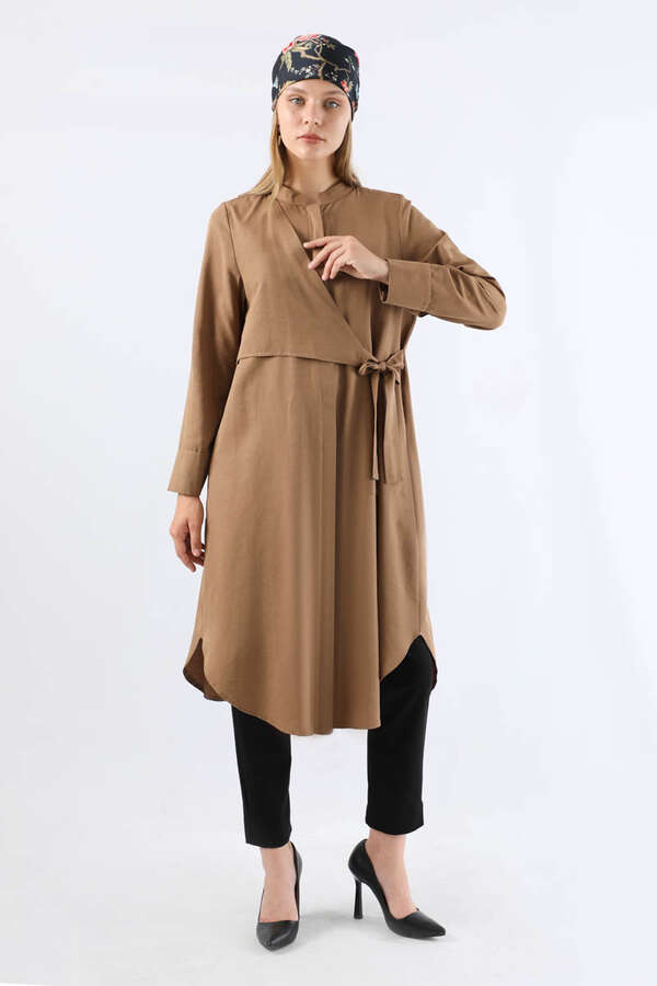 Tie Detailed Tunic Tan - 3