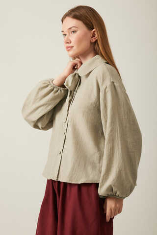 Tie Front Voile Shirt Stone - 8