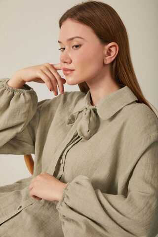 Tie Front Voile Shirt Stone - 6