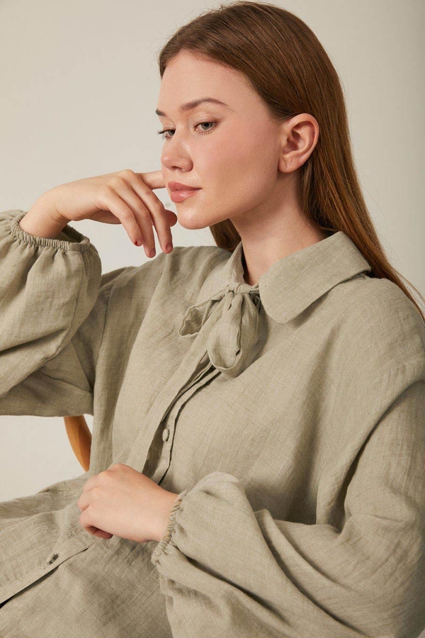 Tie Front Voile Shirt Stone - 6