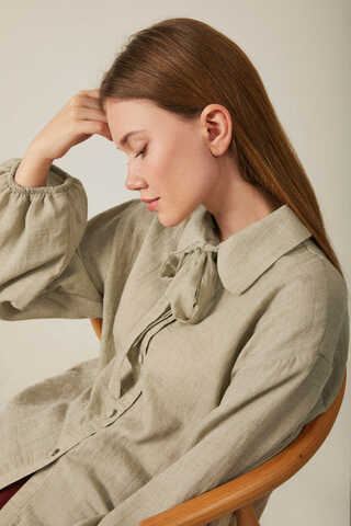 Tie Front Voile Shirt Stone - 9