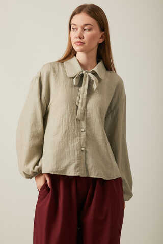 Tie Front Voile Shirt Stone - 3