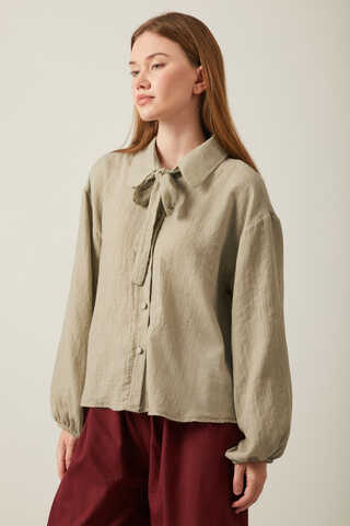 Tie Front Voile Shirt Stone - 5