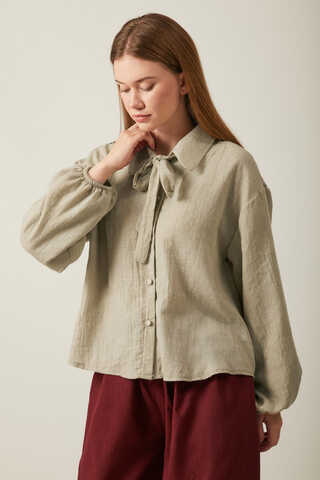 Tie Front Voile Shirt Stone - 7