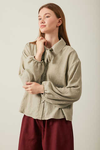 Tie Front Voile Shirt Stone - 10