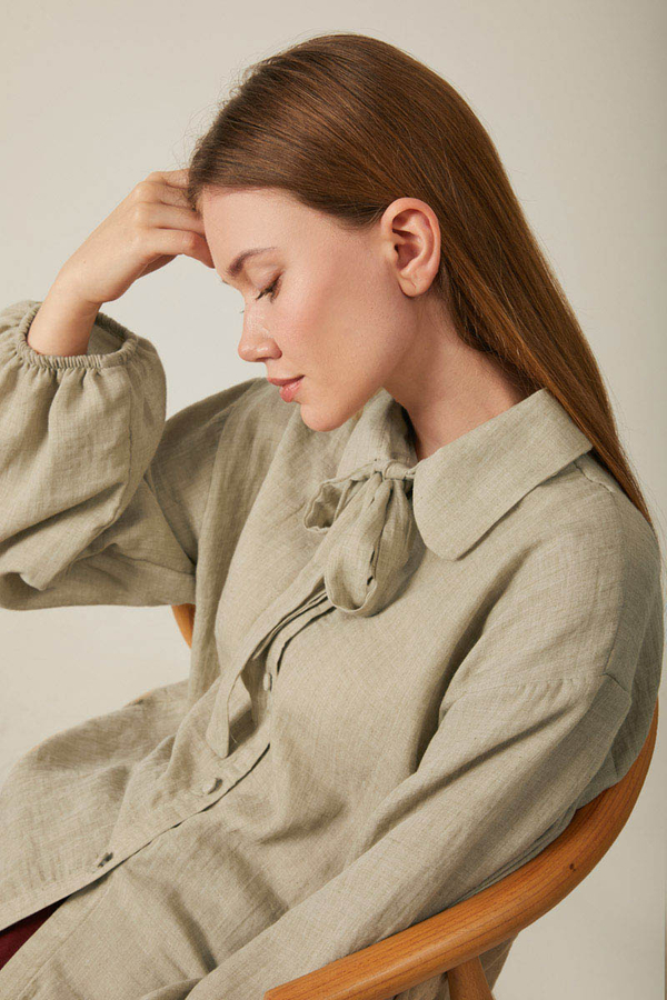 Tie Front Voile Shirt Stone - 9