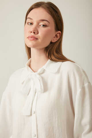 Tie Front Voile Shirt White - 13