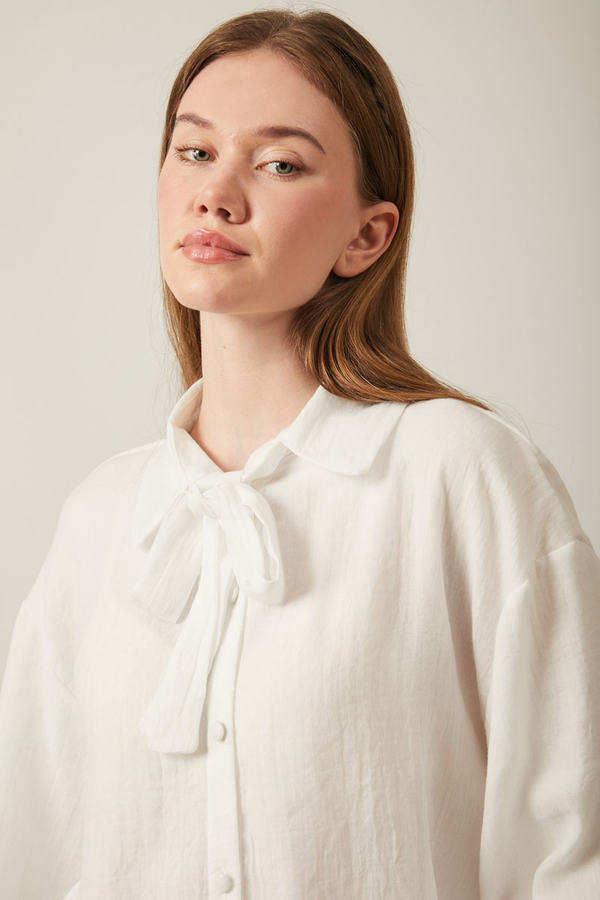 Tie Front Voile Shirt White - 13