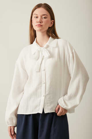 Tie Front Voile Shirt White - 16
