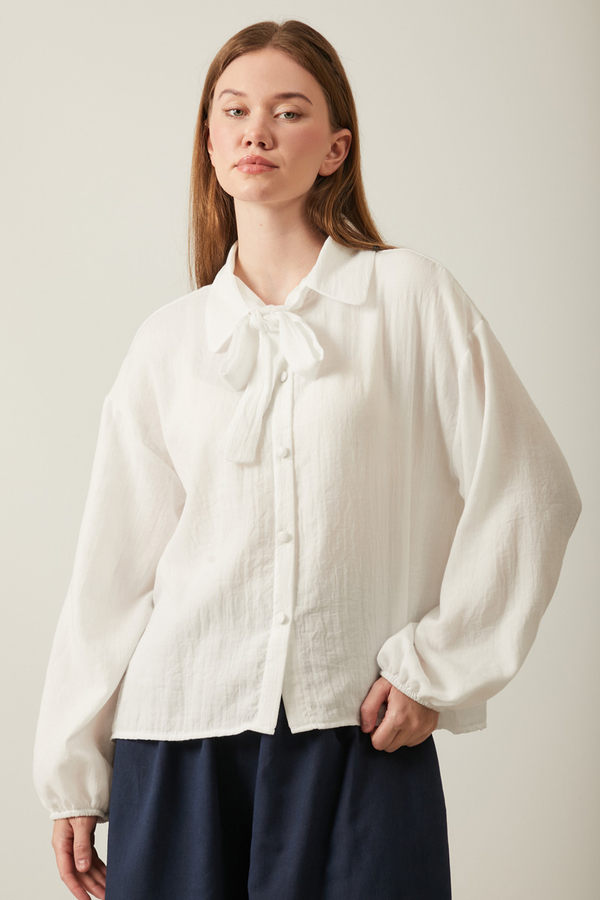 Tie Front Voile Shirt White - 16