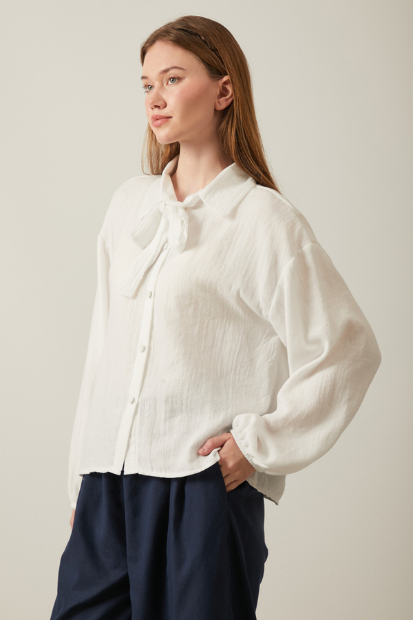 Tie Front Voile Shirt White - 12