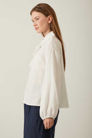 Tie Front Voile Shirt White - 18