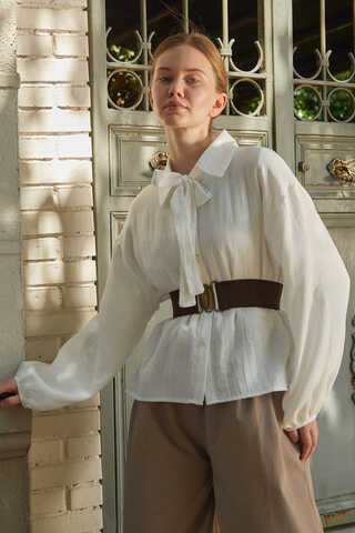 Tie Front Voile Shirt White - 8