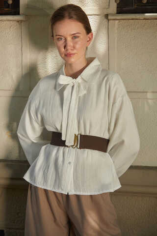 Tie Front Voile Shirt White - 10