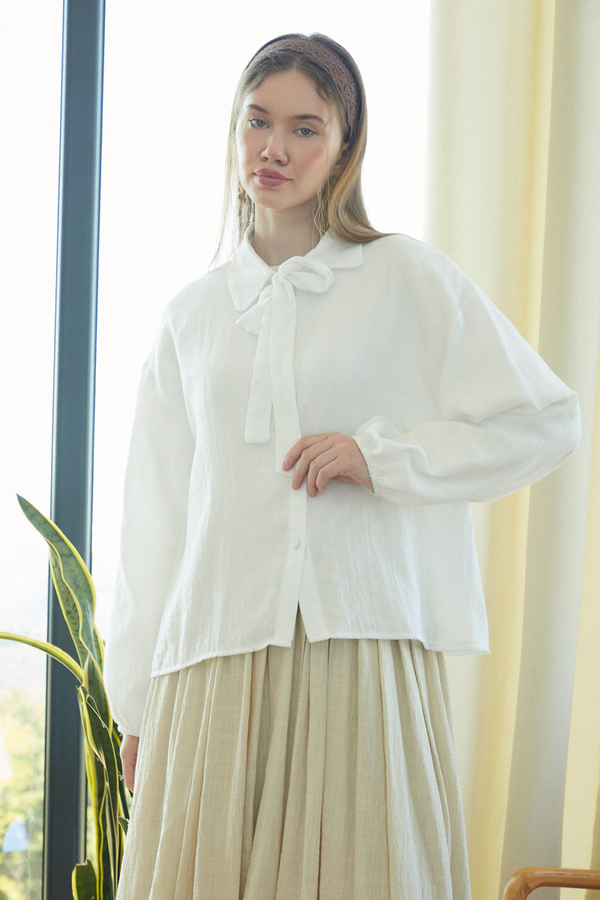 Tie Front Voile Shirt White - 3
