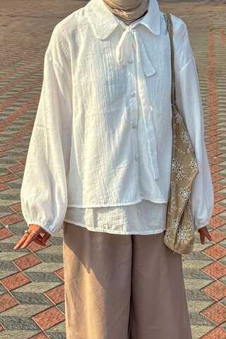 Tie Front Voile Shirt White - 1