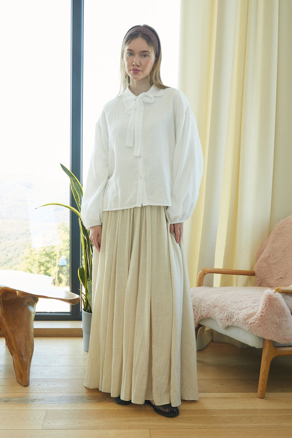 Tie Front Voile Shirt White - 2