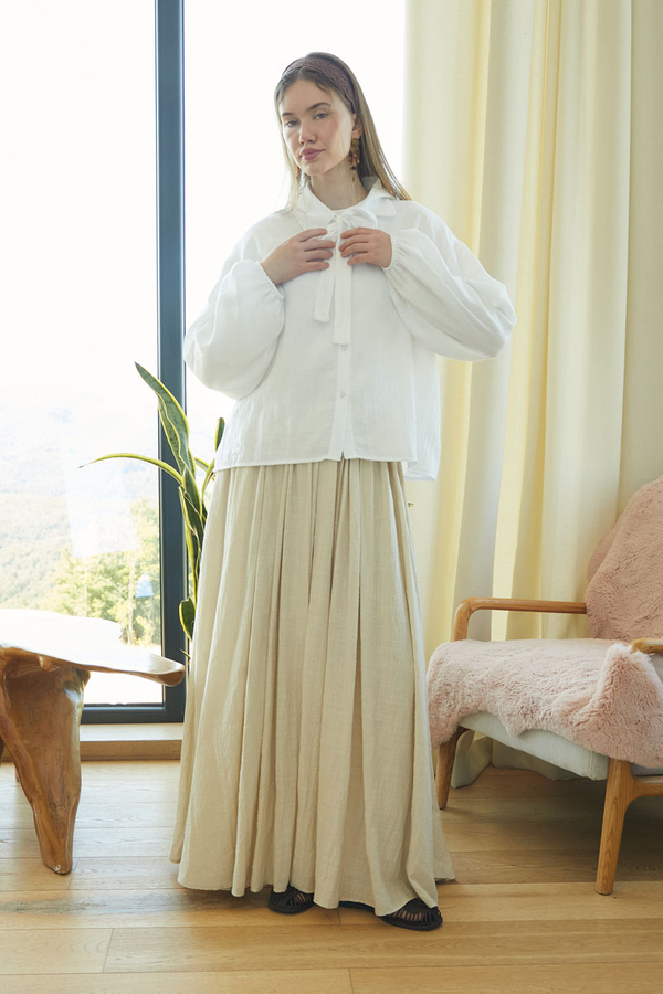 Tie Front Voile Shirt White - 6