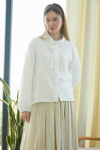 Tie Front Voile Shirt White - 4