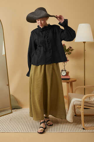 Tie-Neck Pleated Voile Blouse  Black - 2