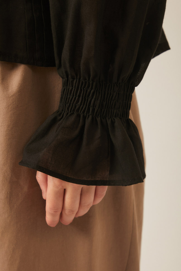 Tie-Neck Pleated Voile Blouse  Black - 14