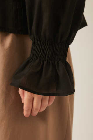 Tie-Neck Pleated Voile Blouse  Black - 14