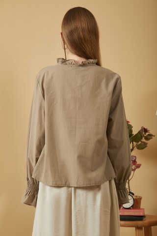 Tie-Neck Pleated Voile Blouse Stone - 10