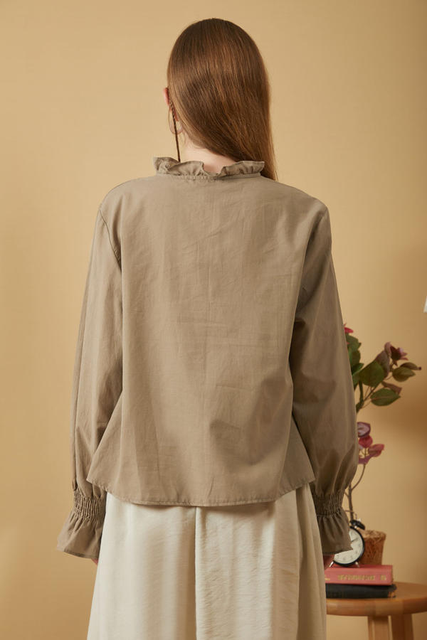 Tie-Neck Pleated Voile Blouse Stone - 10