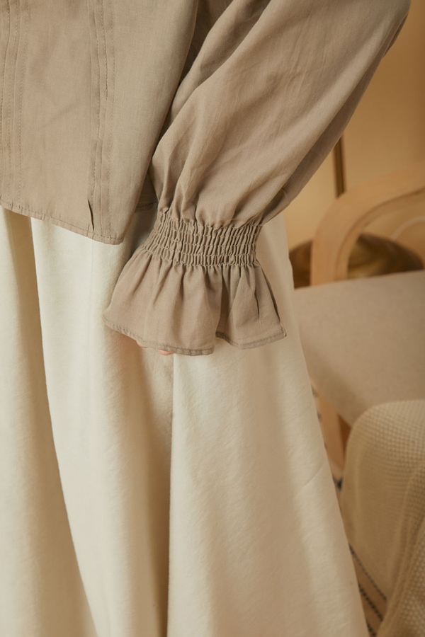 Tie-Neck Pleated Voile Blouse Stone - 11