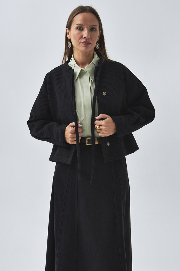 Tie Neck Short Jacket Black - 2