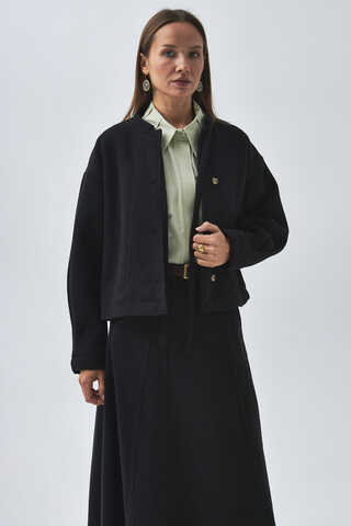 Tie Neck Short Jacket Black - 3