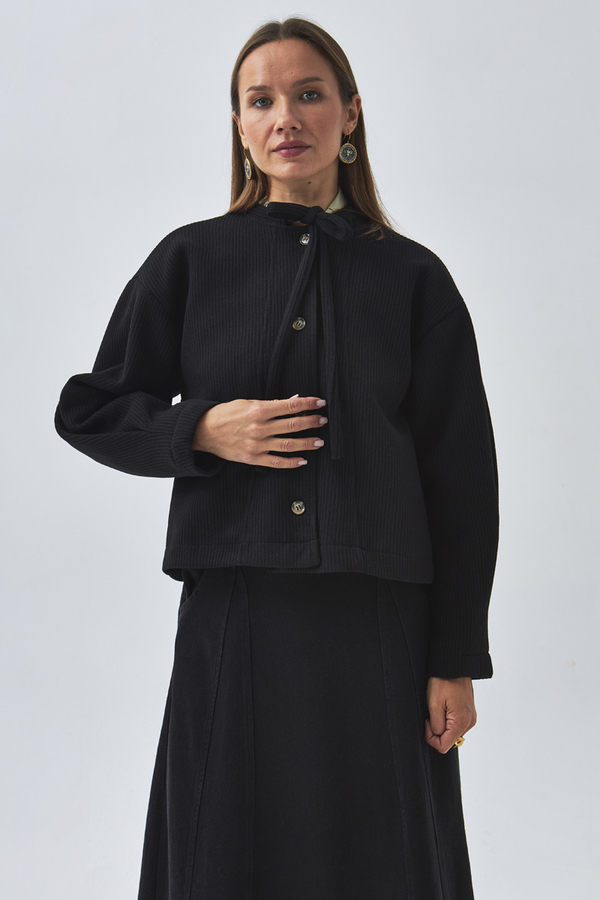 Tie Neck Short Jacket Black - 5