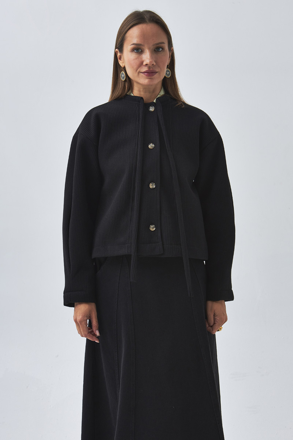 Tie Neck Short Jacket Black - 6