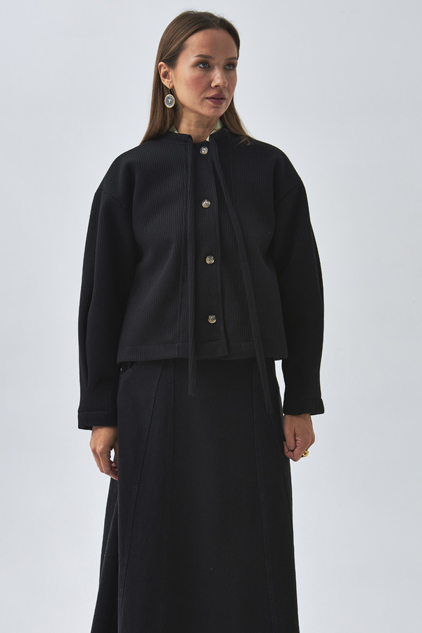 Tie Neck Short Jacket Black - 7