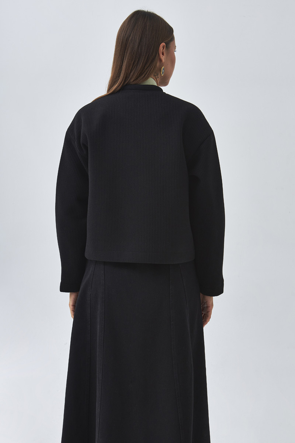 Tie Neck Short Jacket Black - 8