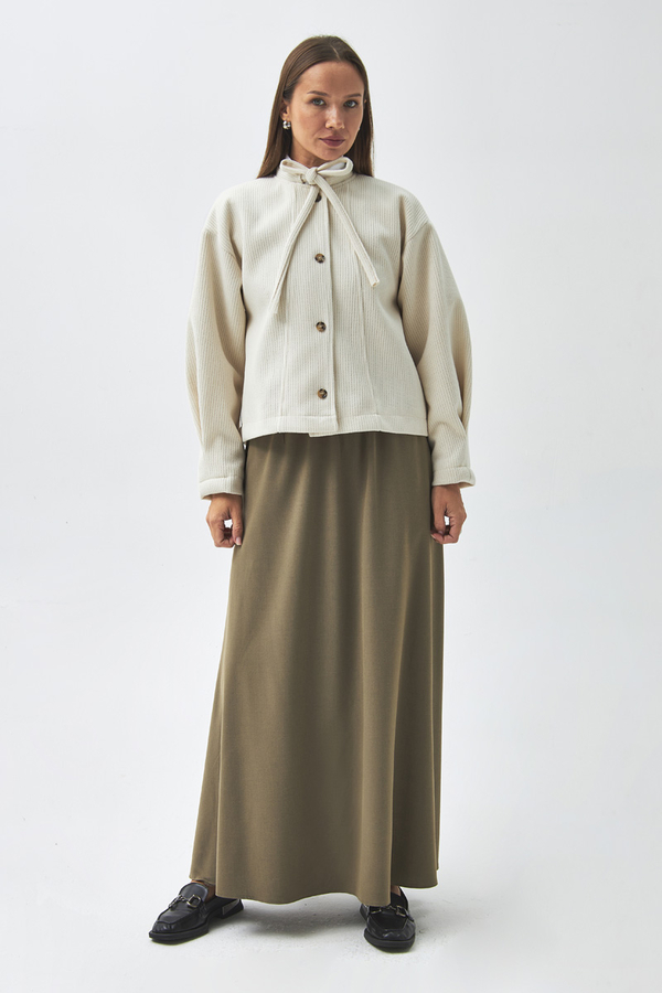 Tie Neck Short Jacket Ecru - 2