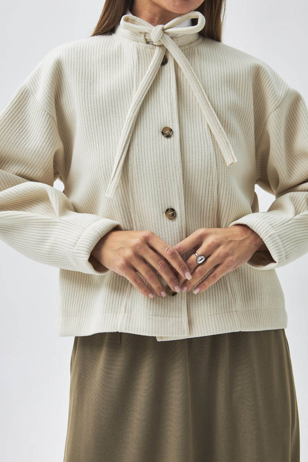 Tie Neck Short Jacket Ecru - 3