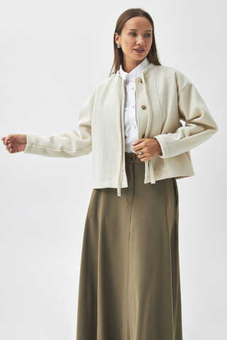 Tie Neck Short Jacket Ecru - 9