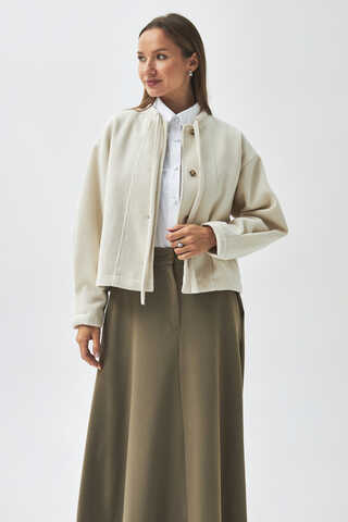 Tie Neck Short Jacket Ecru - 1