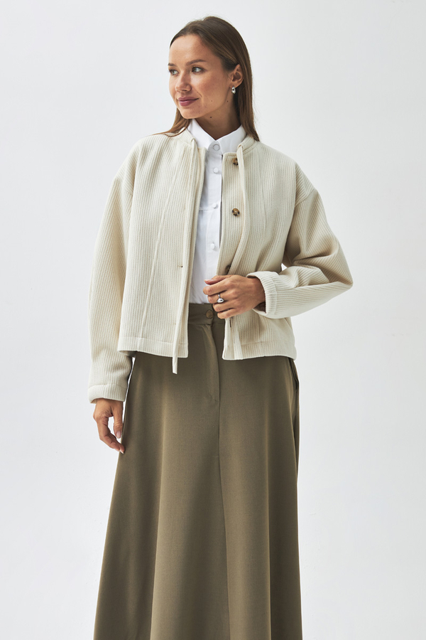 Tie Neck Short Jacket Ecru - 1