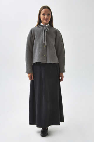 Tie Neck Short Jacket Grey - 2